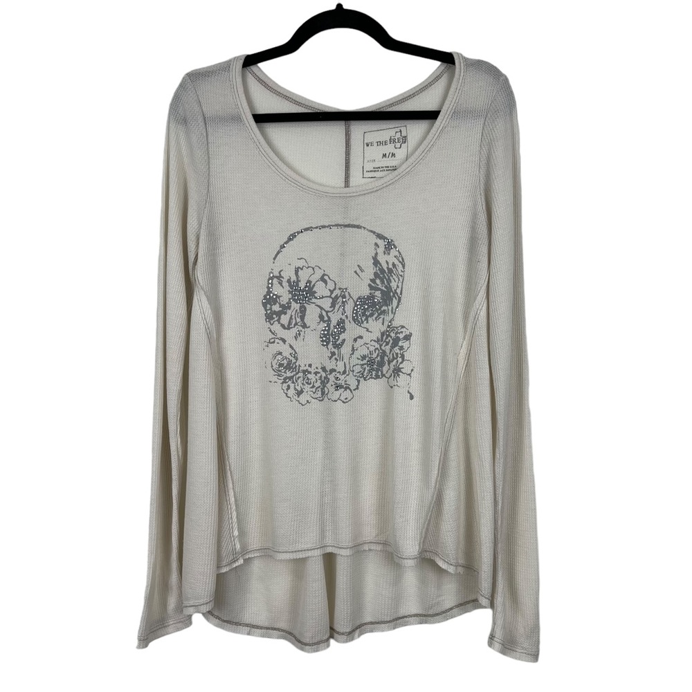 We The Free Thermal Top Size M Oatmeal Skull Bling Tunic